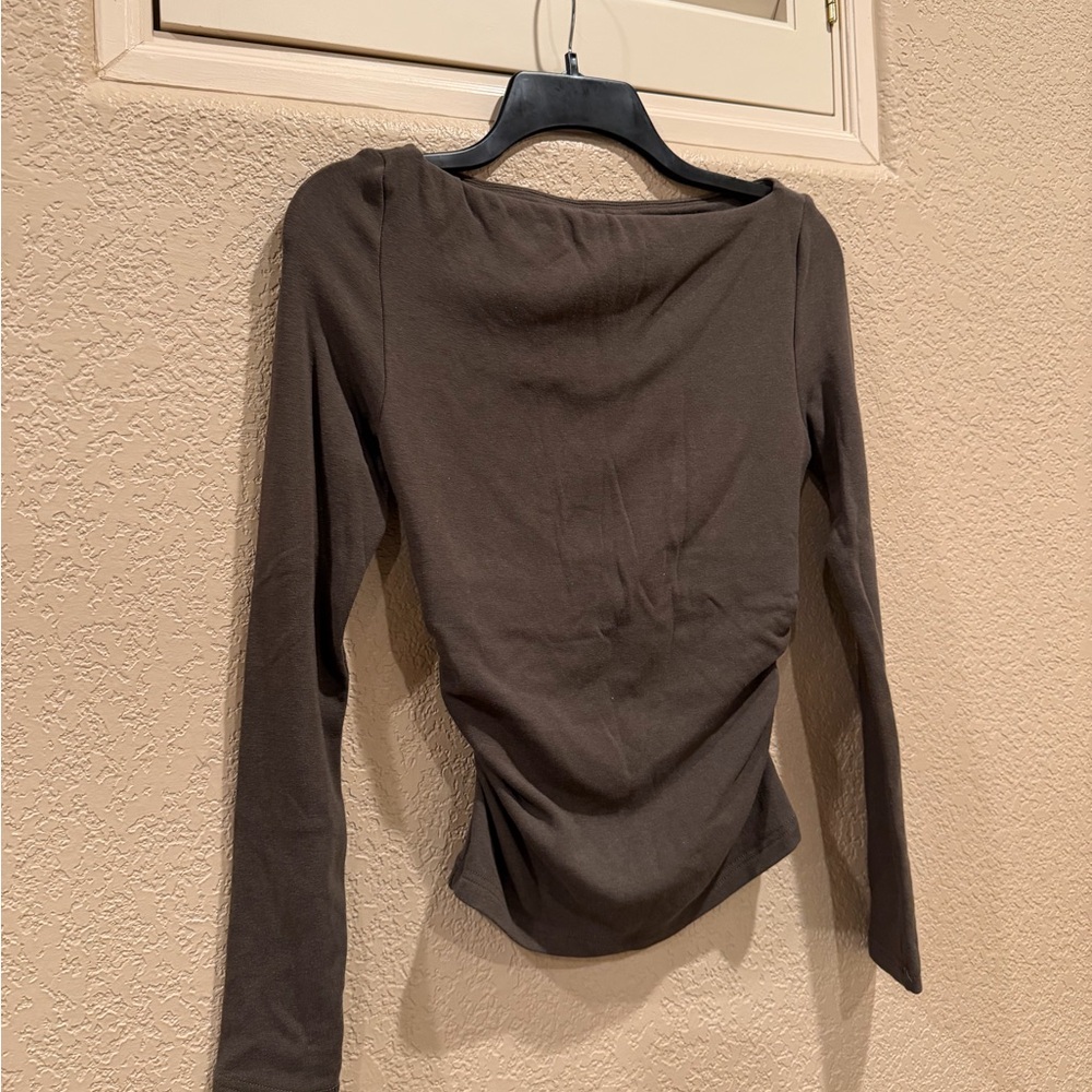 OGL ProWarm Eco-Mousse Modern Side Ruched Boatneck Brami Top - Forest Olive - Picture 3 of 9